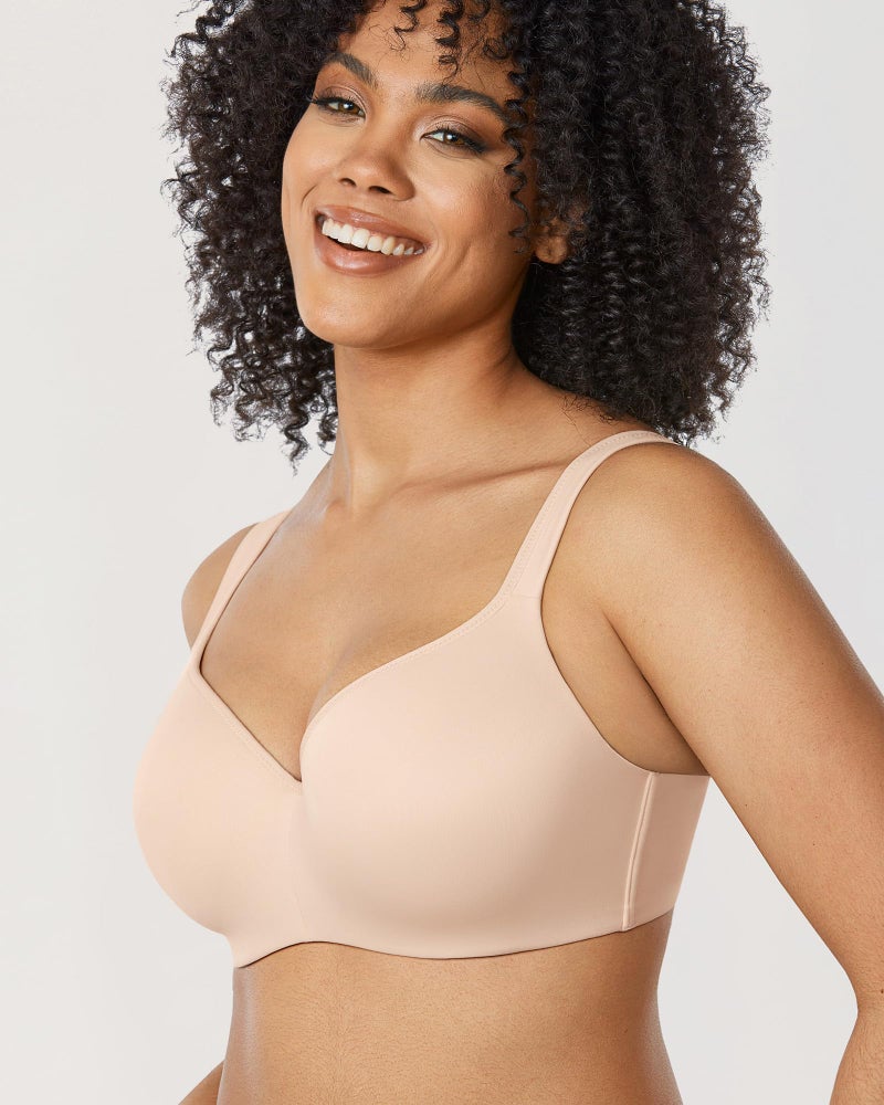 DELIMIRA Women's Balconette Bra Full Coverage Plus Size Tshirt Underwire Back Smoothing Seamless Bras Beige 34DD - Image 5